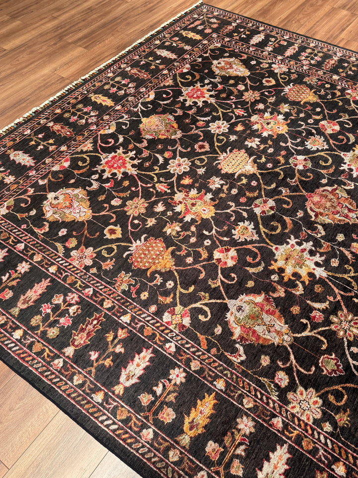 Sultani Binbirgece Orijinal El Dokuması Siyah Kök Boya Yün Halı 244x309 7.54 Metrekare - 8x10 ft