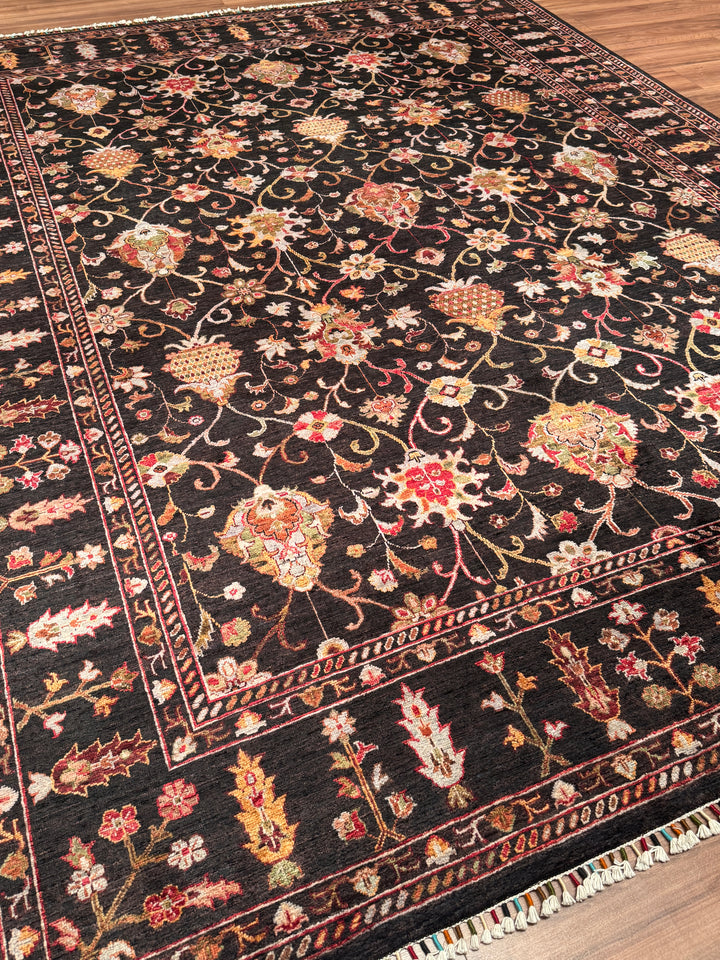 Sultani Binbirgece Orijinal El Dokuması Siyah Kök Boya Yün Halı 244x309 7.54 Metrekare - 8x10 ft
