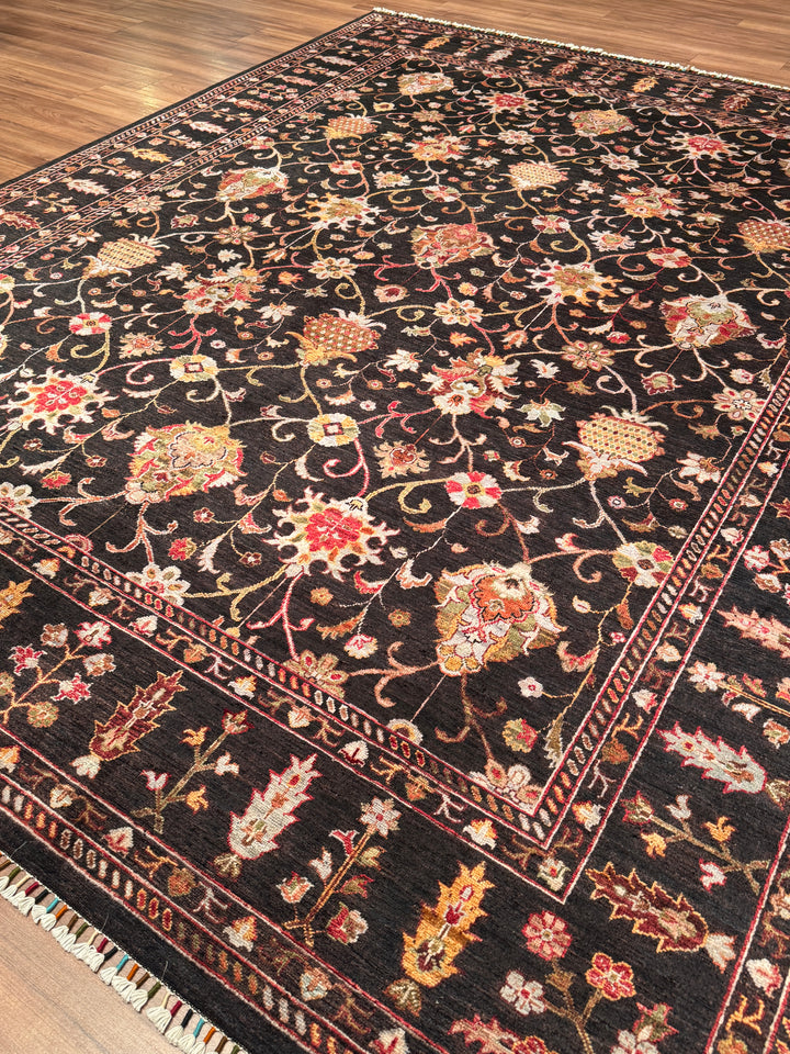 Sultani Binbirgece Orijinal El Dokuması Siyah Kök Boya Yün Halı 244x309 7.54 Metrekare - 8x10 ft