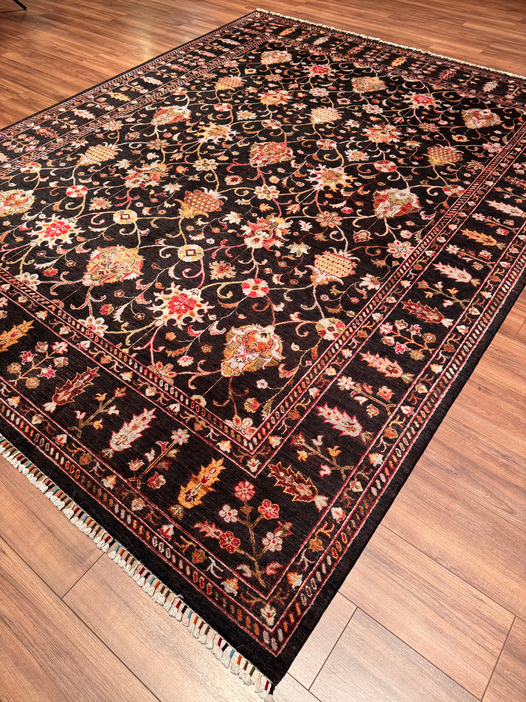 Sultani Binbirgece Orijinal El Dokuması Siyah Kök Boya Yün Halı 244x309 7.54 Metrekare - 8x10 ft