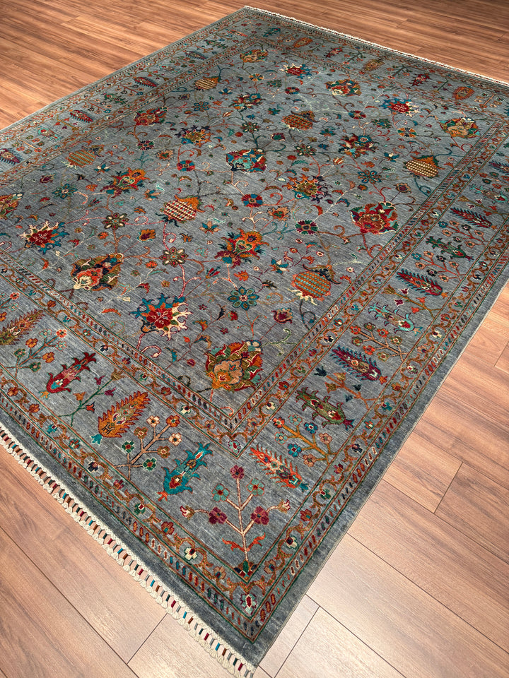 Sultani Binbirgece Orijinal El Dokuması Gri Kök Boya Yün Halı 257x309 7.94 Metrekare - 8x10 ft