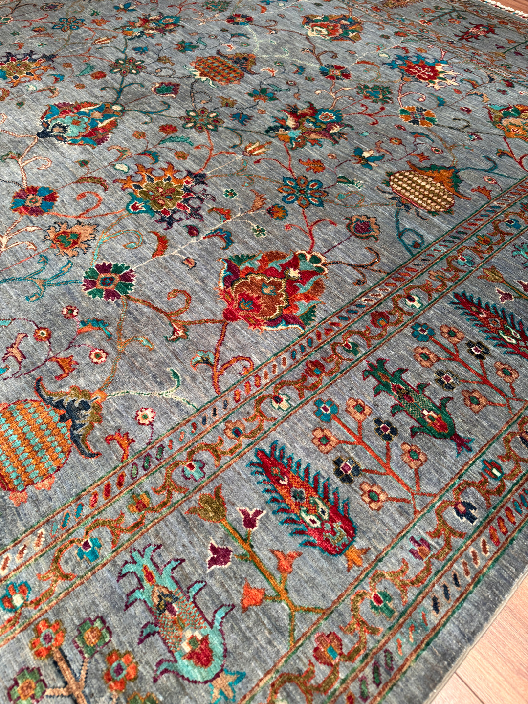 Sultani Binbirgece Orijinal El Dokuması Gri Kök Boya Yün Halı 257x309 7.94 Metrekare - 8x10 ft