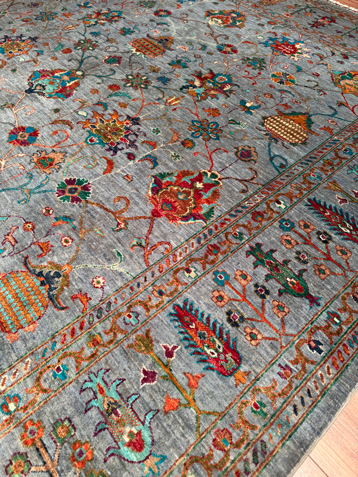 Sultani Binbirgece Orijinal El Dokuması Gri Kök Boya Yün Halı 257x309 7.94 Metrekare - 8x10 ft