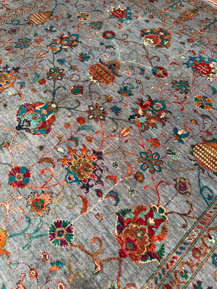 Sultani Binbirgece Orijinal El Dokuması Gri Kök Boya Yün Halı 257x309 7.94 Metrekare - 8x10 ft