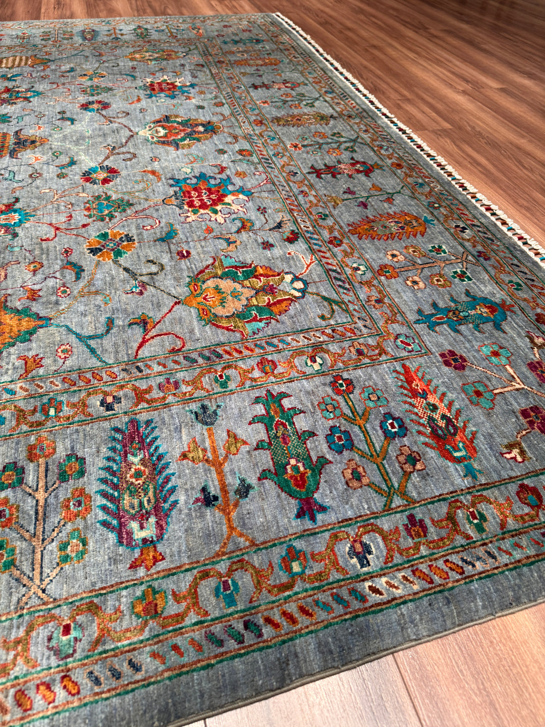 Sultani Binbirgece Orijinal El Dokuması Gri Kök Boya Yün Halı 257x309 7.94 Metrekare - 8x10 ft
