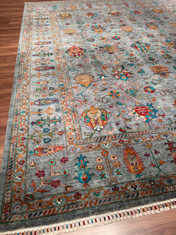Sultani Binbirgece Orijinal El Dokuması Gri Kök Boya Yün Halı 257x309 7.94 Metrekare - 8x10 ft