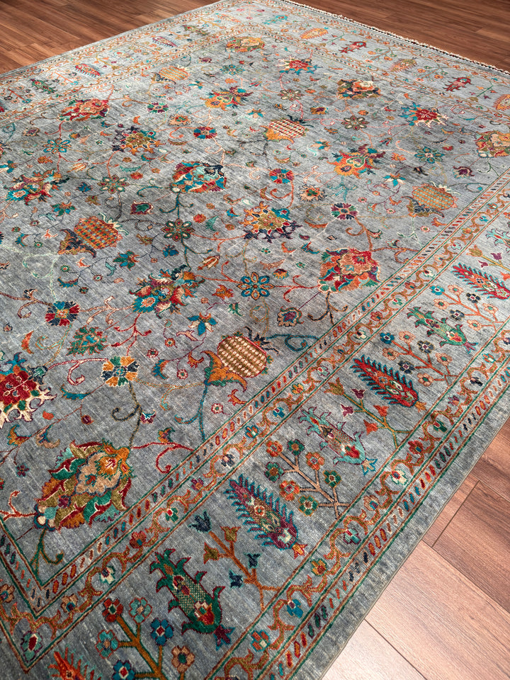 Sultani Binbirgece Orijinal El Dokuması Gri Kök Boya Yün Halı 257x309 7.94 Metrekare - 8x10 ft