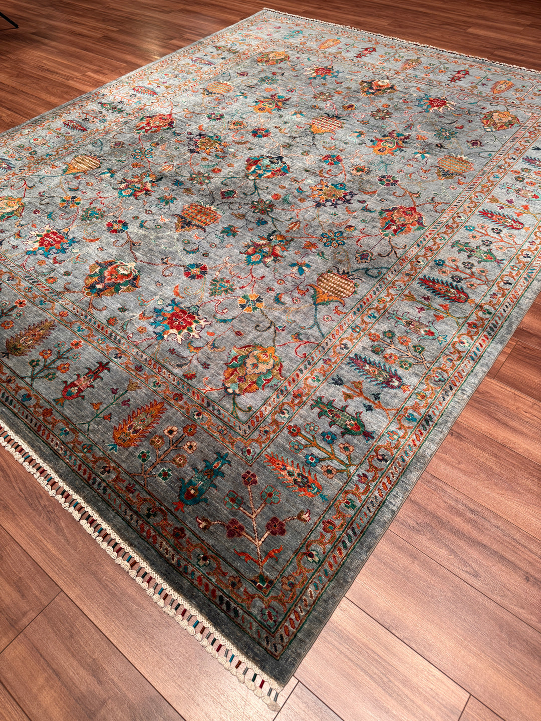 Sultani Binbirgece Orijinal El Dokuması Gri Kök Boya Yün Halı 257x309 7.94 Metrekare - 8x10 ft
