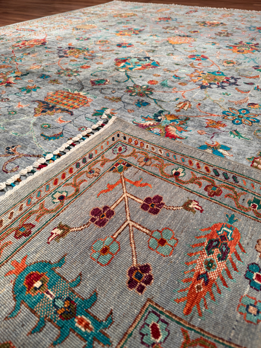 Sultani Binbirgece Orijinal El Dokuması Gri Kök Boya Yün Halı 257x309 7.94 Metrekare - 8x10 ft