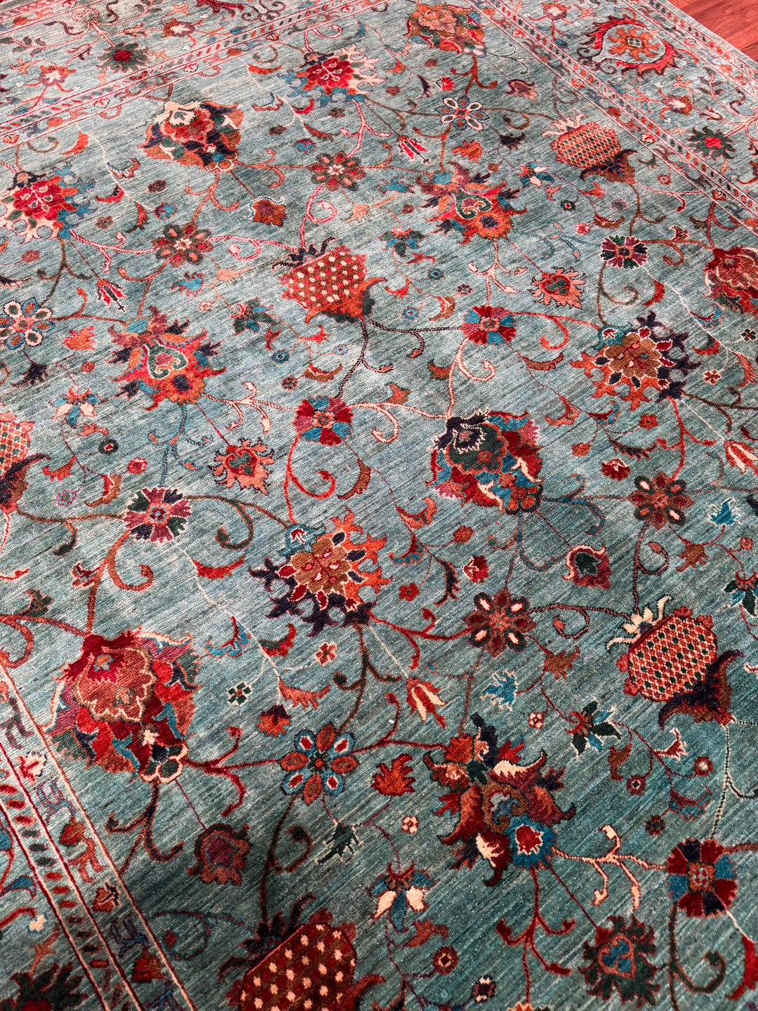 Sultani Binbirgece Orijinal El Dokuması Turkuaz Kök Boya Yün Halı 248x328 8.13 Metrekare - 8x11 ft