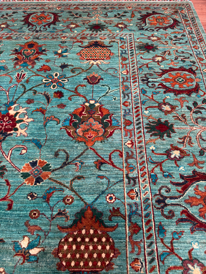 Sultani Binbirgece Orijinal El Dokuması Turkuaz Kök Boya Yün Halı 248x328 8.13 Metrekare - 8x11 ft