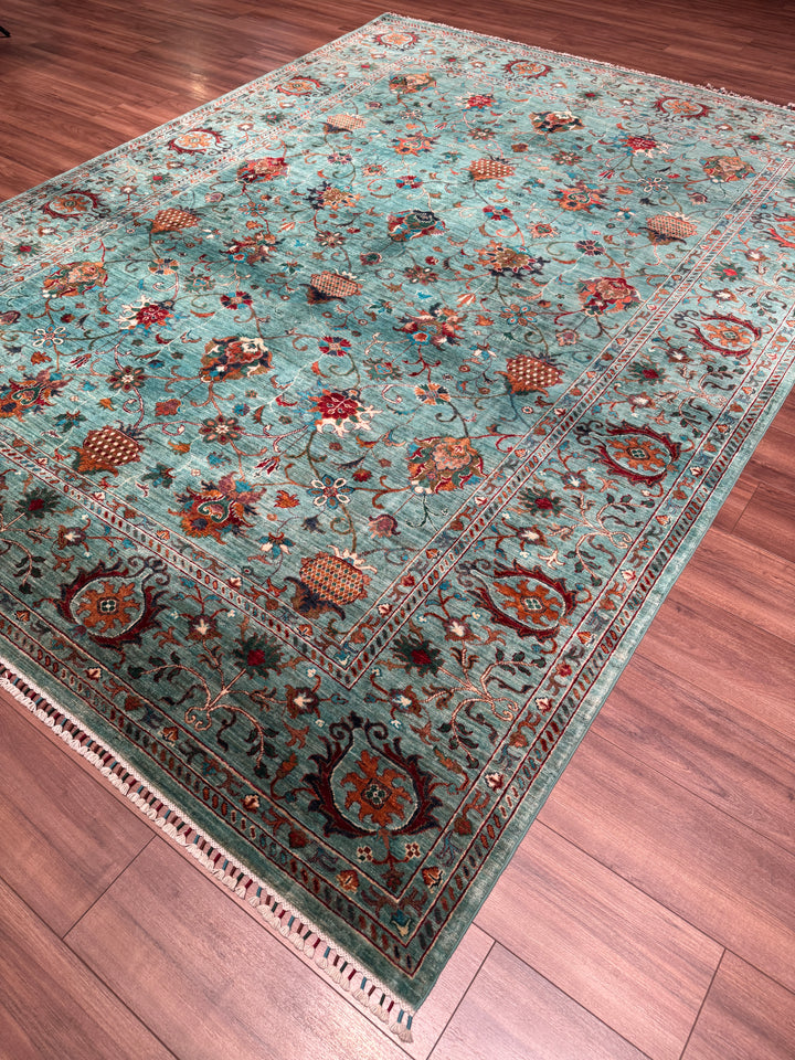 Sultani Binbirgece Orijinal El Dokuması Turkuaz Kök Boya Yün Halı 248x328 8.13 Metrekare - 8x11 ft