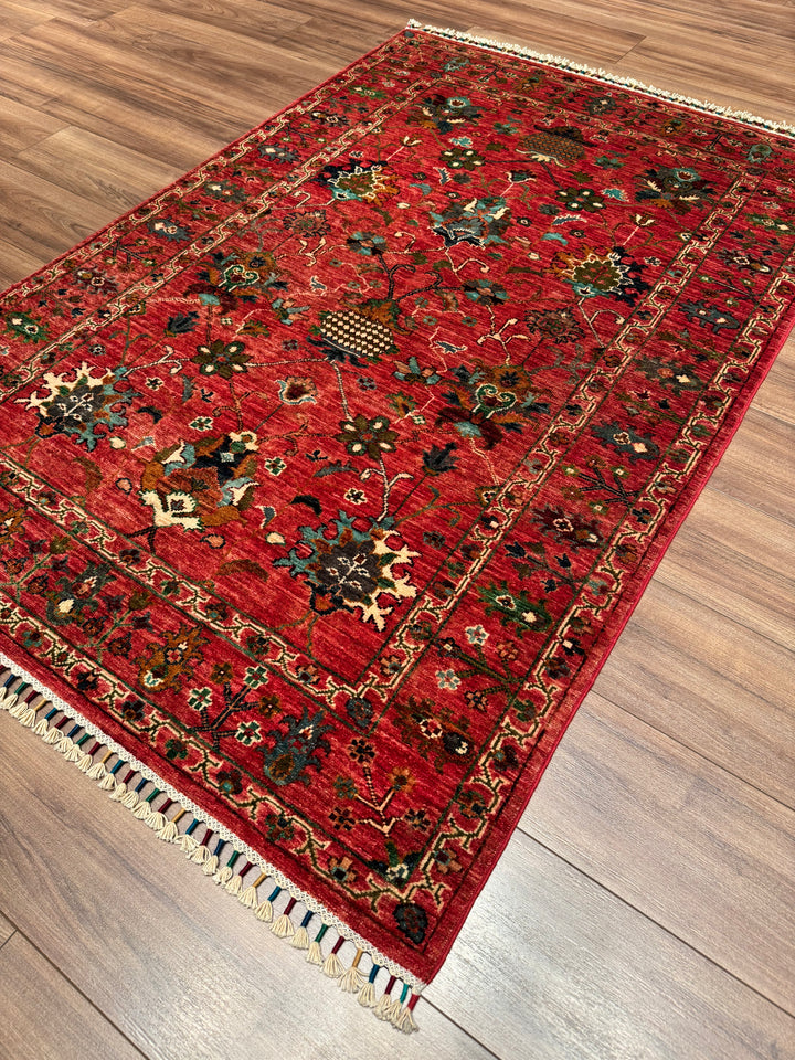 Sultani Binbirgece Orijinal El Dokuması Kırmızı Kök Boya Yün Halı 122x180 2.20 Metrekare - 4x6 ft