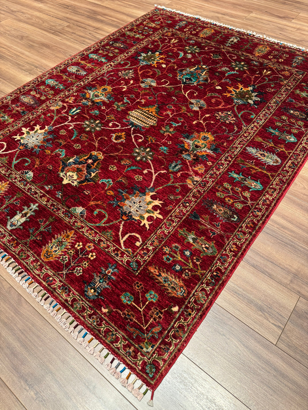 Sultani Binbirgece Original Hand-Woven Red Vegetable Dyed Wool Carpet 157x206 3.23 Square Meters - 5x7 ft
