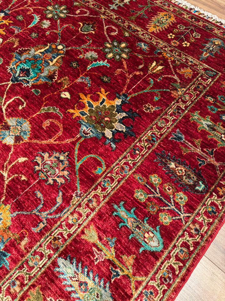 Sultani Binbirgece Original Hand-Woven Red Vegetable Dyed Wool Carpet 157x206 3.23 Square Meters - 5x7 ft