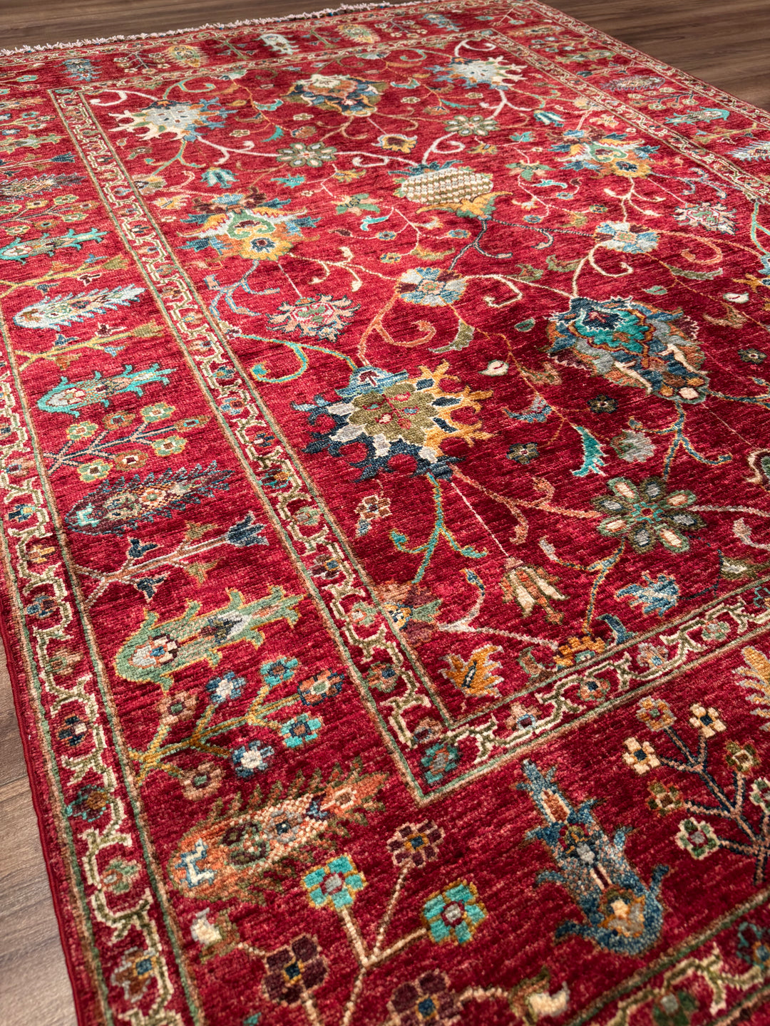Sultani Binbirgece Original Hand-Woven Red Vegetable Dyed Wool Carpet 157x206 3.23 Square Meters - 5x7 ft