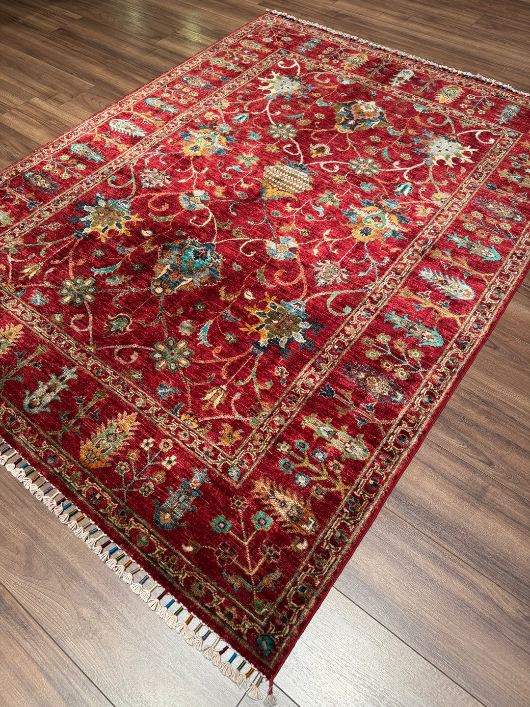 Sultani Binbirgece Original Hand-Woven Red Vegetable Dyed Wool Carpet 157x206 3.23 Square Meters - 5x7 ft
