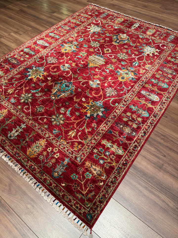 Sultani Binbirgece Original Hand-Woven Red Vegetable Dyed Wool Carpet 157x206 3.23 Square Meters - 5x7 ft