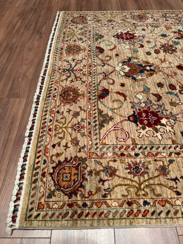 Sultani Binbirgece Orijinal El Dokuması Bej Kök Boya Yün Halı 152x196 2.98 Metrekare - 5x6 ft