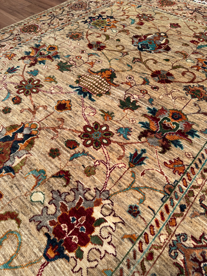 Sultani Binbirgece Orijinal El Dokuması Bej Kök Boya Yün Halı 152x196 2.98 Metrekare - 5x6 ft