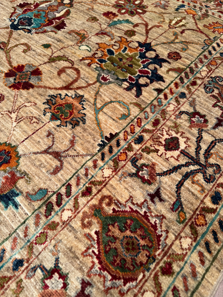 Sultani Binbirgece Orijinal El Dokuması Bej Kök Boya Yün Halı 152x196 2.98 Metrekare - 5x6 ft