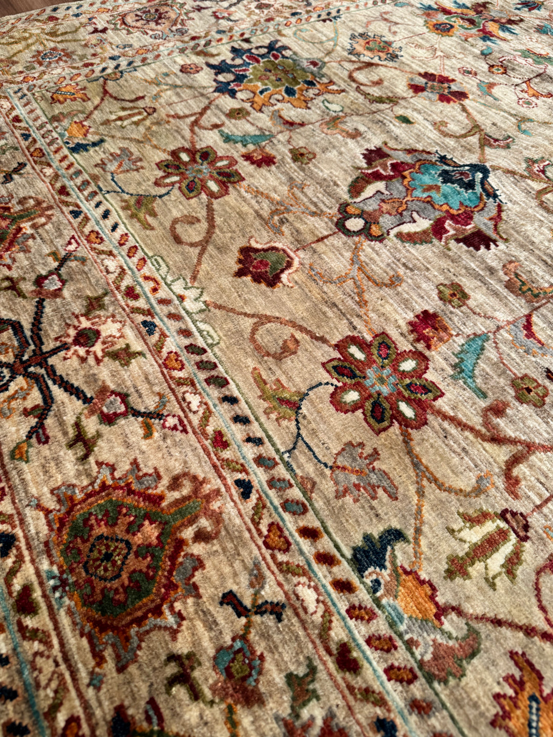 Sultani Binbirgece Orijinal El Dokuması Bej Kök Boya Yün Halı 152x196 2.98 Metrekare - 5x6 ft