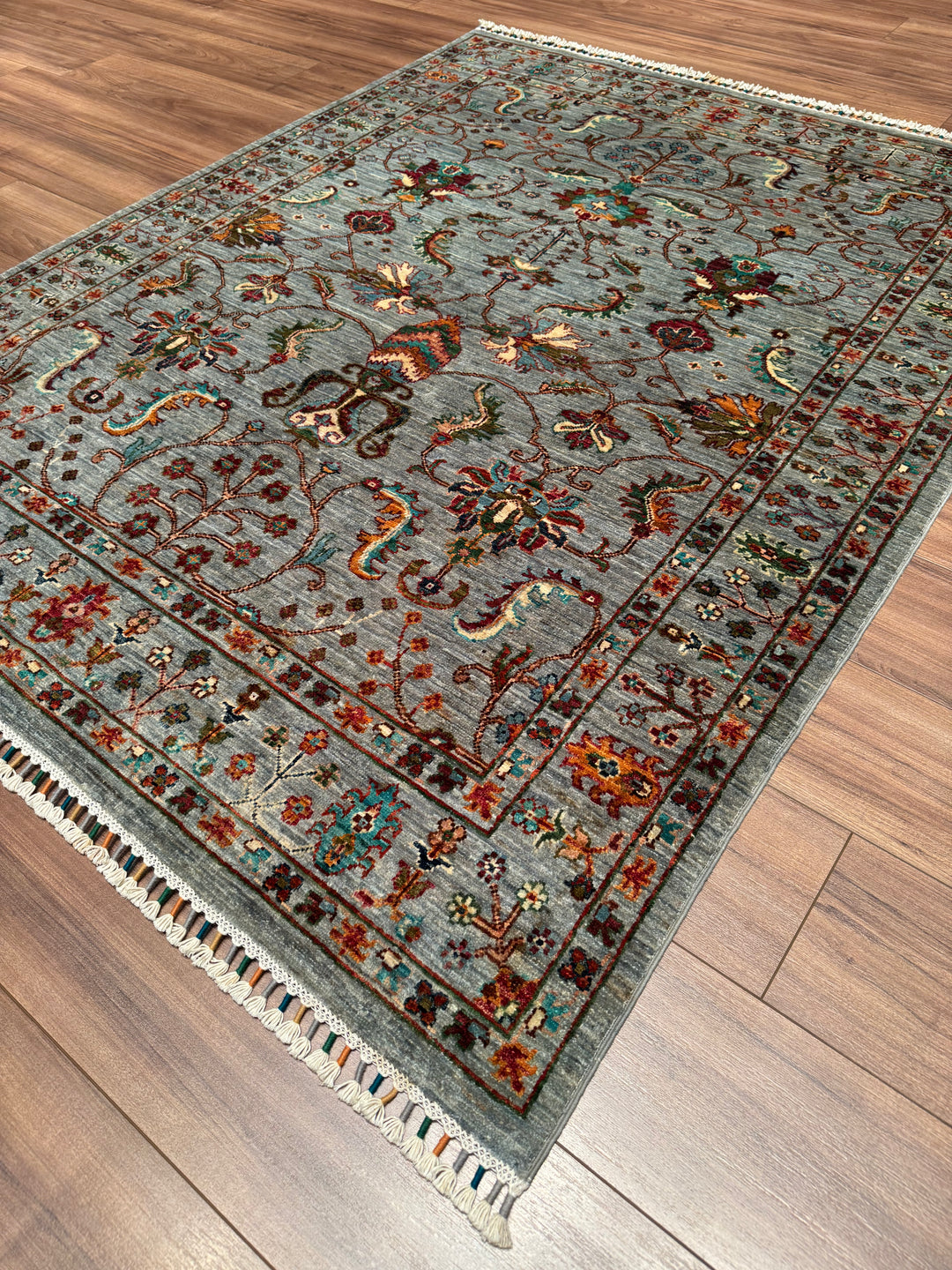 Sultani Binbirgece Orijinal El Dokuması Gri Kök Boya Yün Halı 150x188 2.82 Metrekare - 4x6 ft