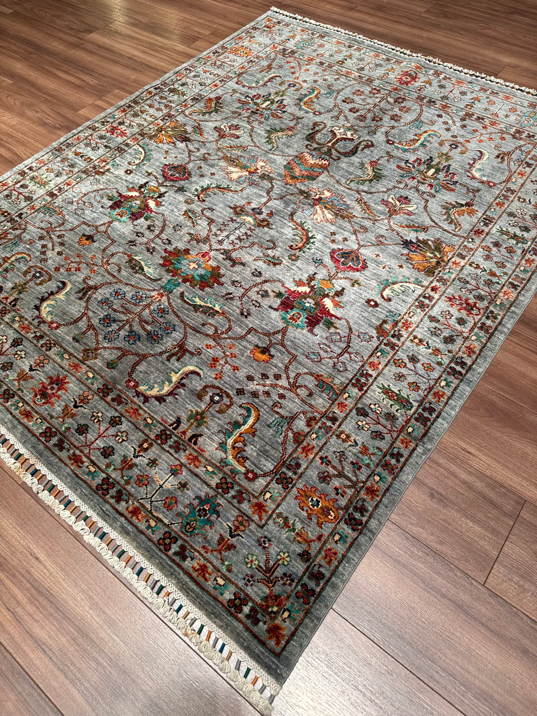 Sultani Binbirgece Orijinal El Dokuması Gri Kök Boya Yün Halı 150x188 2.82 Metrekare - 4x6 ft
