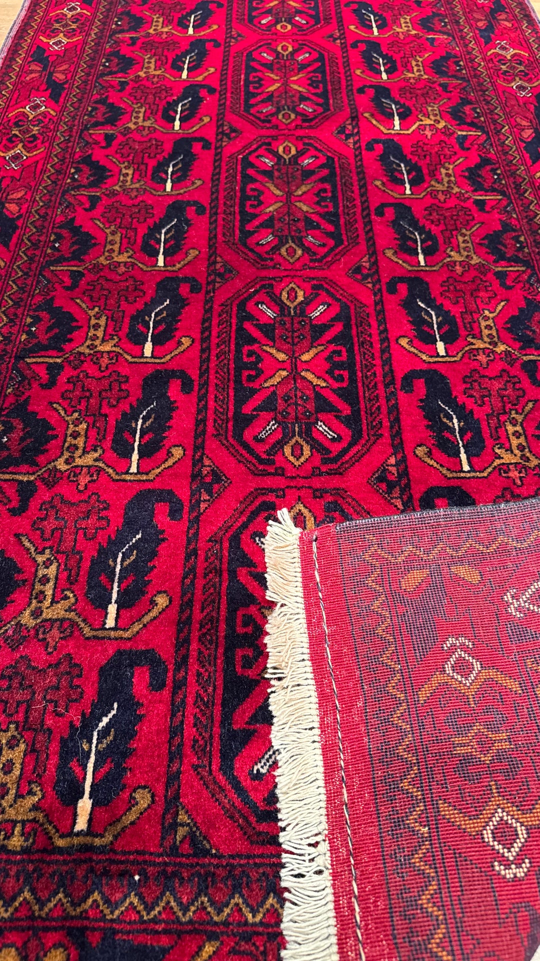 Afghan Carpet Runner Bilcik Original Hand Woven Vegetable Dyed Wool 0.81x198 1.60 Square Meters - 3x6 ft