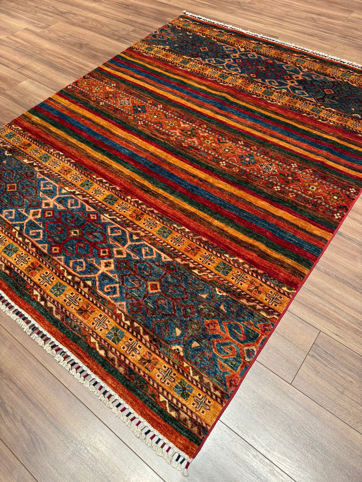 Khorjin Orijinal El Dokuması Multi Kök Boya Yün Halı 152x195 2.96 Metrekare - 4x6 ft