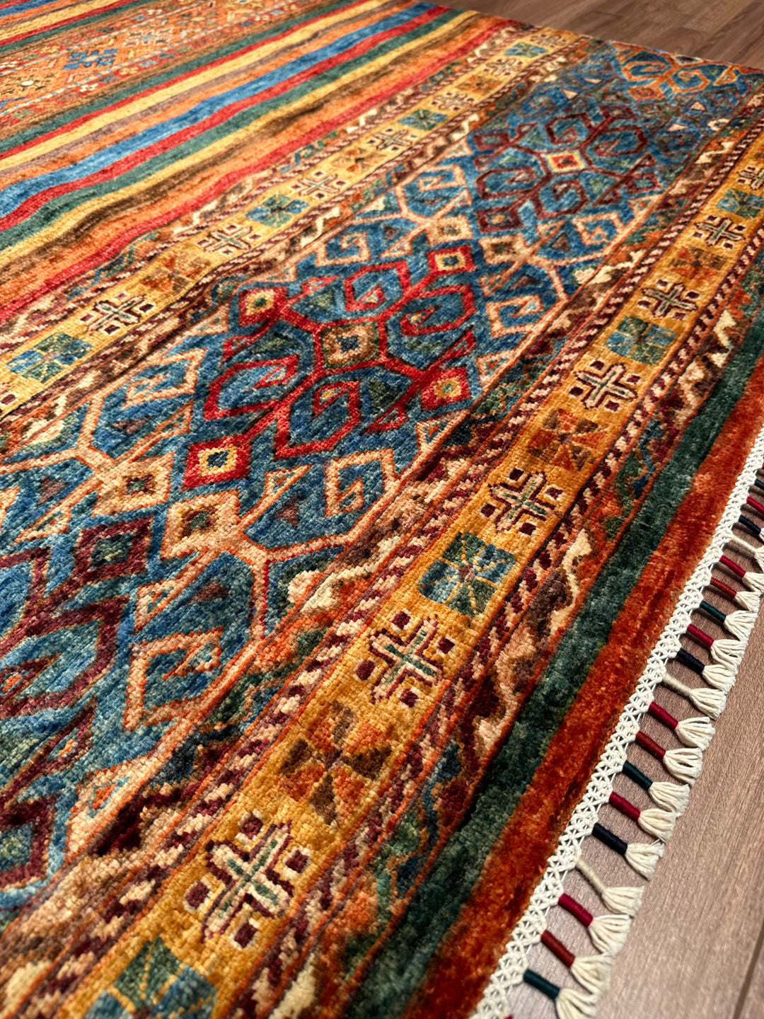 Khorjin Orijinal El Dokuması Multi Kök Boya Yün Halı 152x195 2.96 Metrekare - 4x6 ft