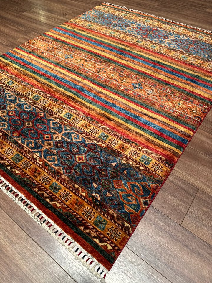 Khorjin Orijinal El Dokuması Multi Kök Boya Yün Halı 152x195 2.96 Metrekare - 4x6 ft