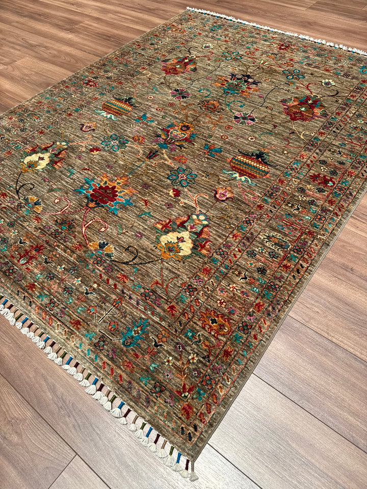 Sultani Binbirgece Orijinal El Dokuması Bej Kök Boya Yün Halı 150x196 2.94 Metrekare - 5x6 ft