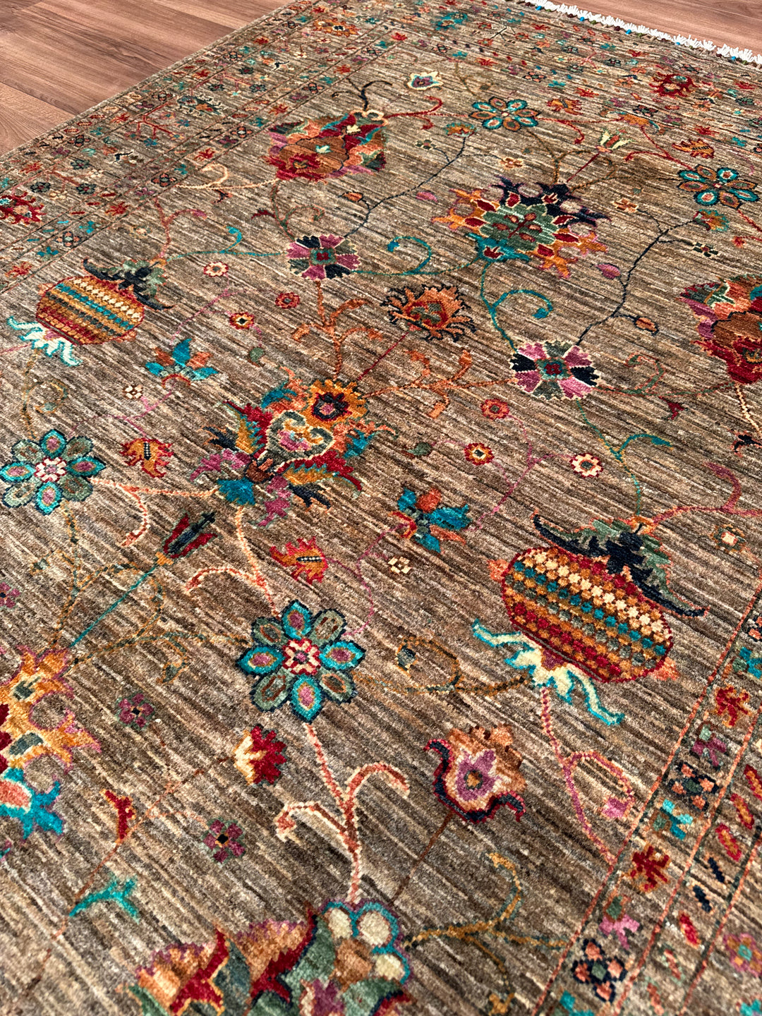 Sultani Binbirgece Orijinal El Dokuması Bej Kök Boya Yün Halı 150x196 2.94 Metrekare - 5x6 ft