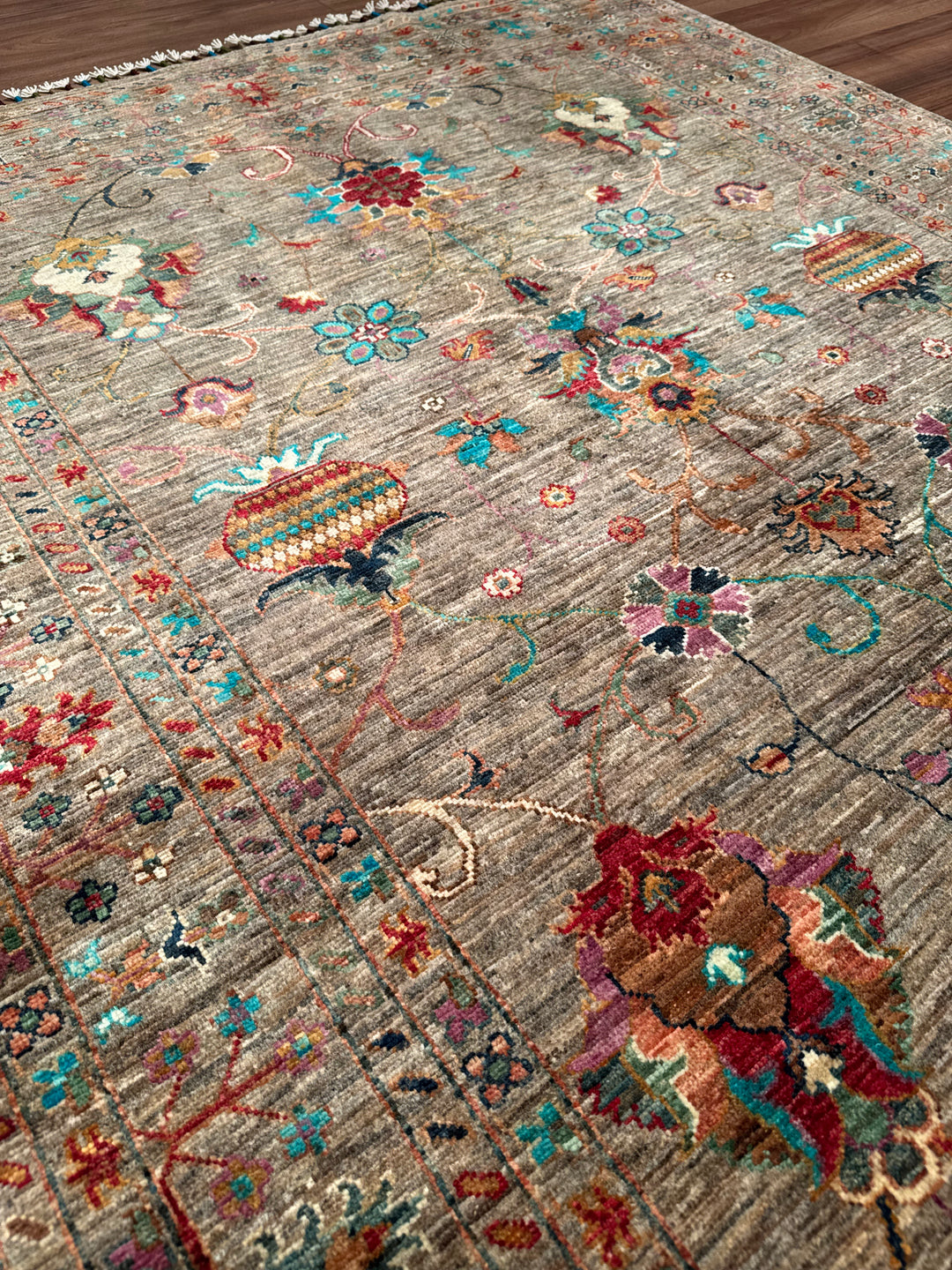 Sultani Binbirgece Orijinal El Dokuması Bej Kök Boya Yün Halı 150x196 2.94 Metrekare - 5x6 ft