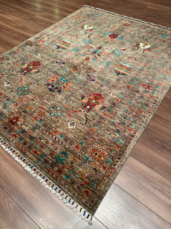 Sultani Binbirgece Orijinal El Dokuması Bej Kök Boya Yün Halı 150x196 2.94 Metrekare - 5x6 ft