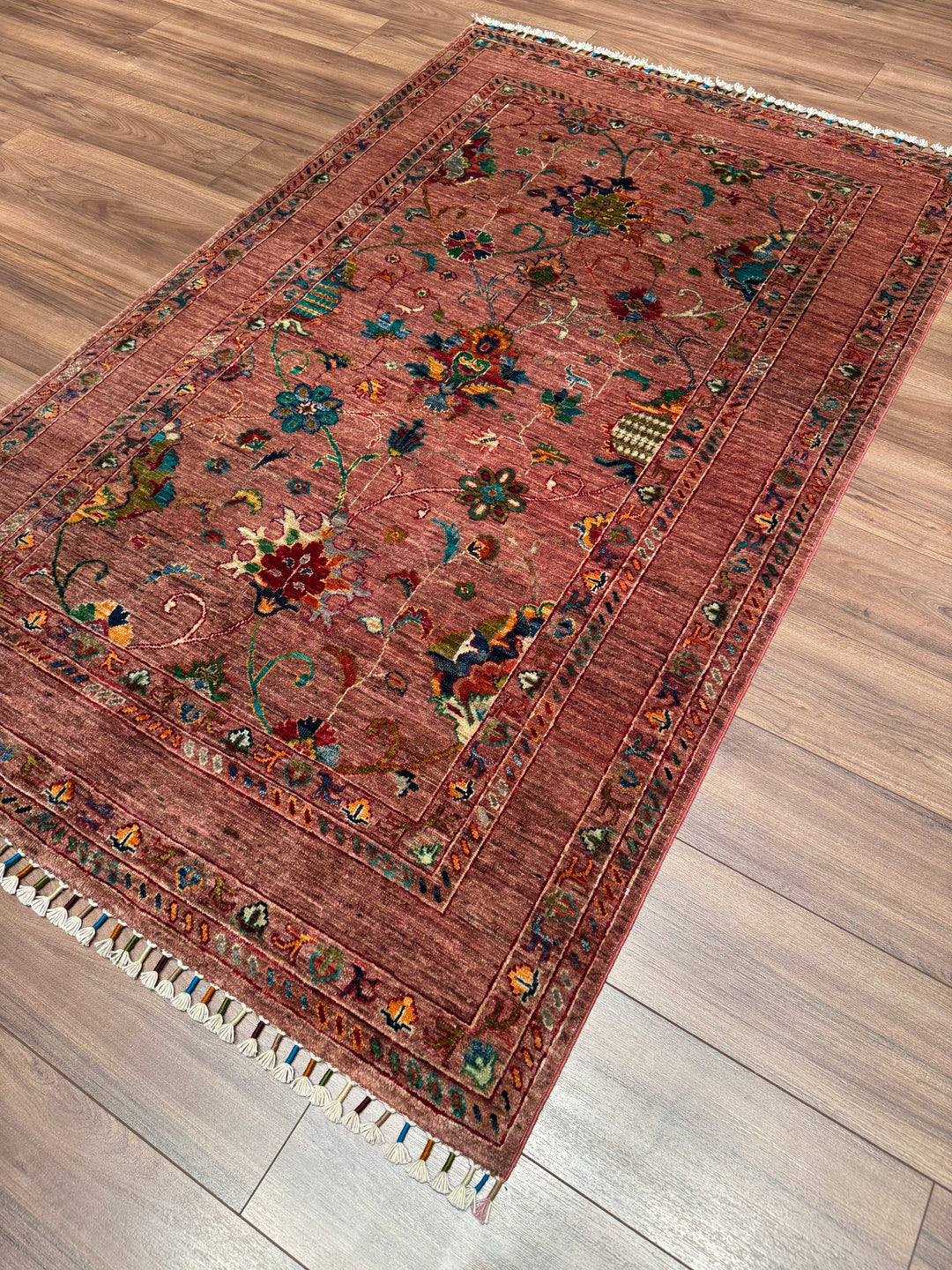 Sultani Binbirgece Orijinal El Dokuması Pembe Kök Boya Yün Halı 126x201 2.53 Metrekare - 3x5 ft