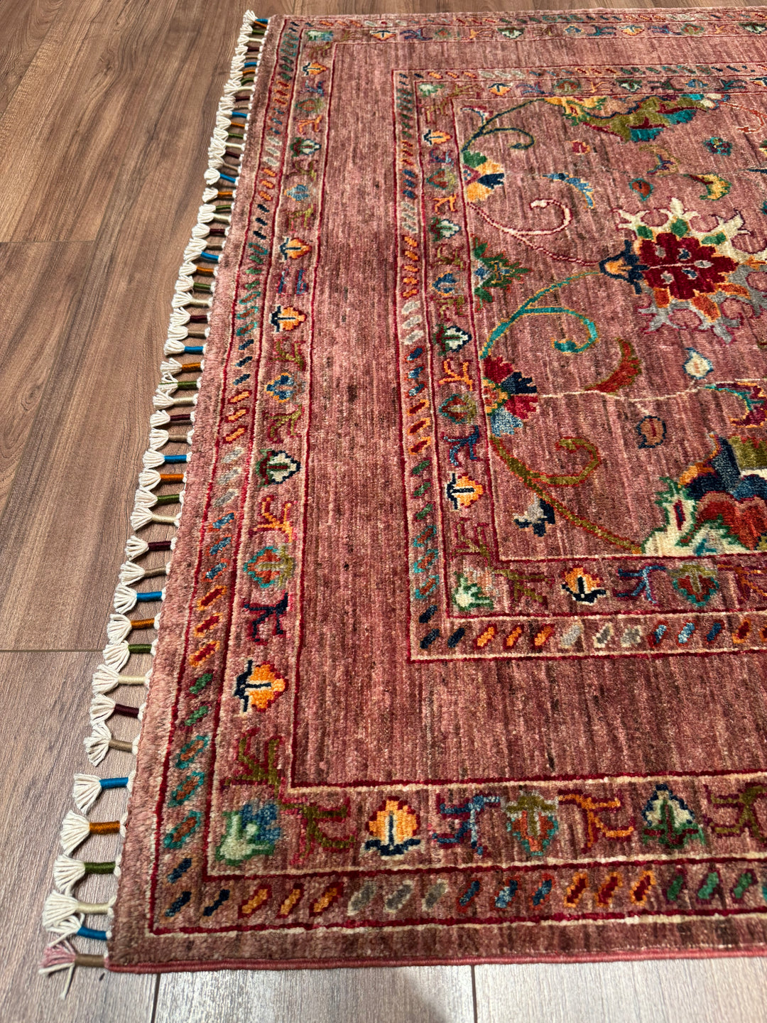 Sultani Binbirgece Orijinal El Dokuması Pembe Kök Boya Yün Halı 126x201 2.53 Metrekare - 3x5 ft