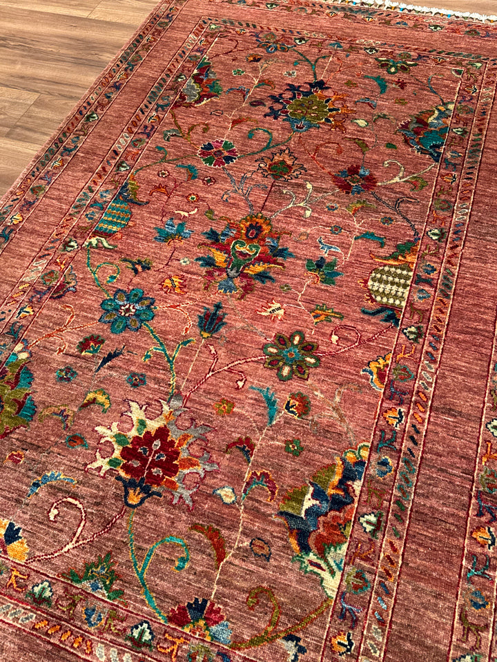 Sultani Binbirgece Orijinal El Dokuması Pembe Kök Boya Yün Halı 126x201 2.53 Metrekare - 3x5 ft