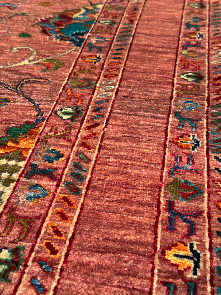 Sultani Binbirgece Orijinal El Dokuması Pembe Kök Boya Yün Halı 126x201 2.53 Metrekare - 3x5 ft