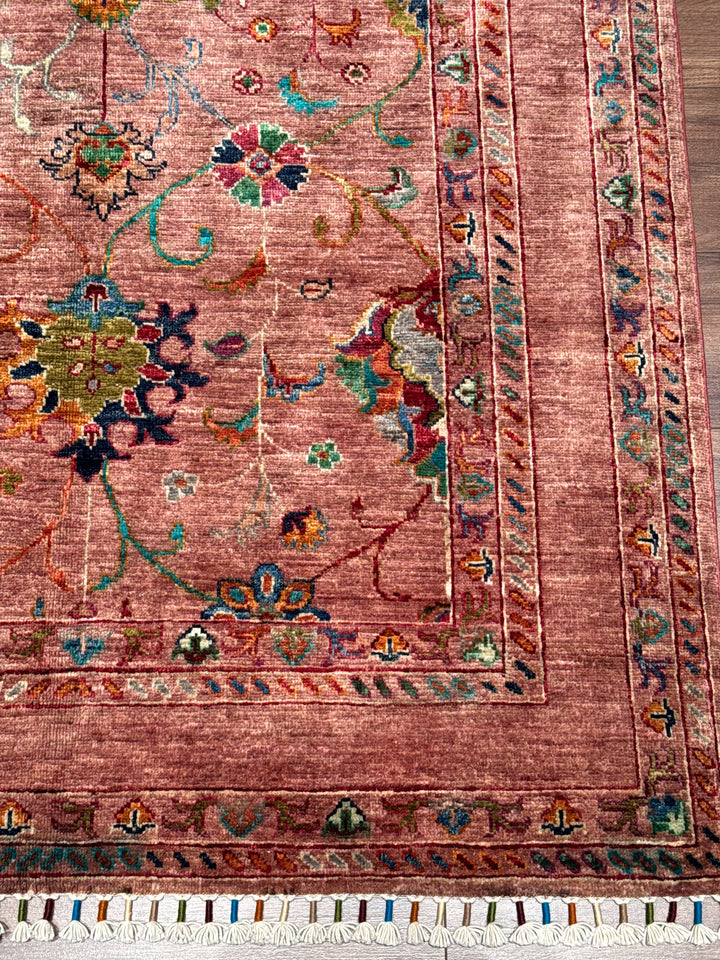 Sultani Binbirgece Orijinal El Dokuması Pembe Kök Boya Yün Halı 126x201 2.53 Metrekare - 3x5 ft
