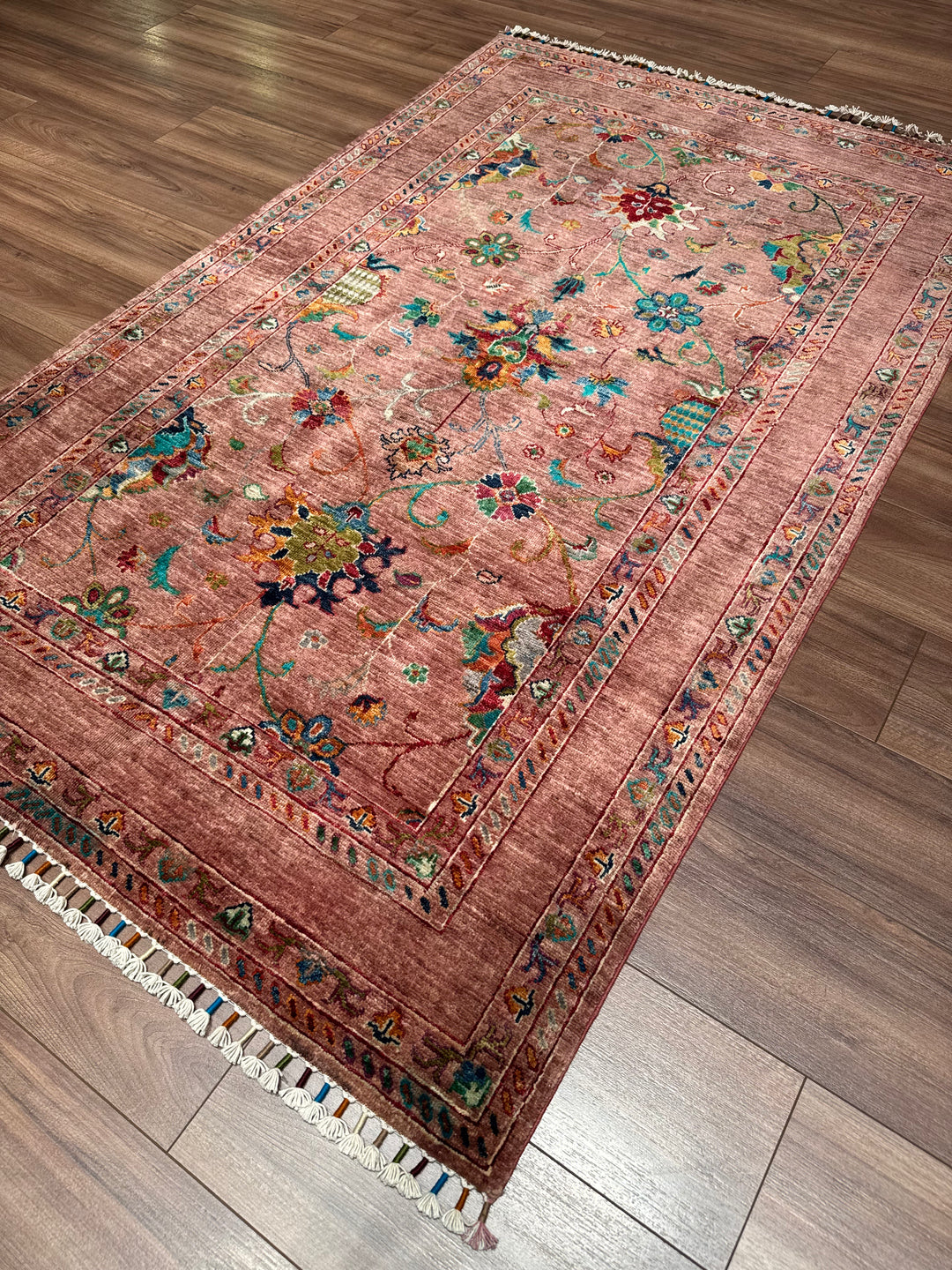 Sultani Binbirgece Orijinal El Dokuması Pembe Kök Boya Yün Halı 126x201 2.53 Metrekare - 3x5 ft