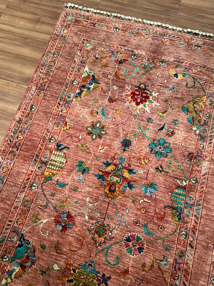 Sultani Binbirgece Orijinal El Dokuması Pembe Kök Boya Yün Halı 126x201 2.53 Metrekare - 3x5 ft