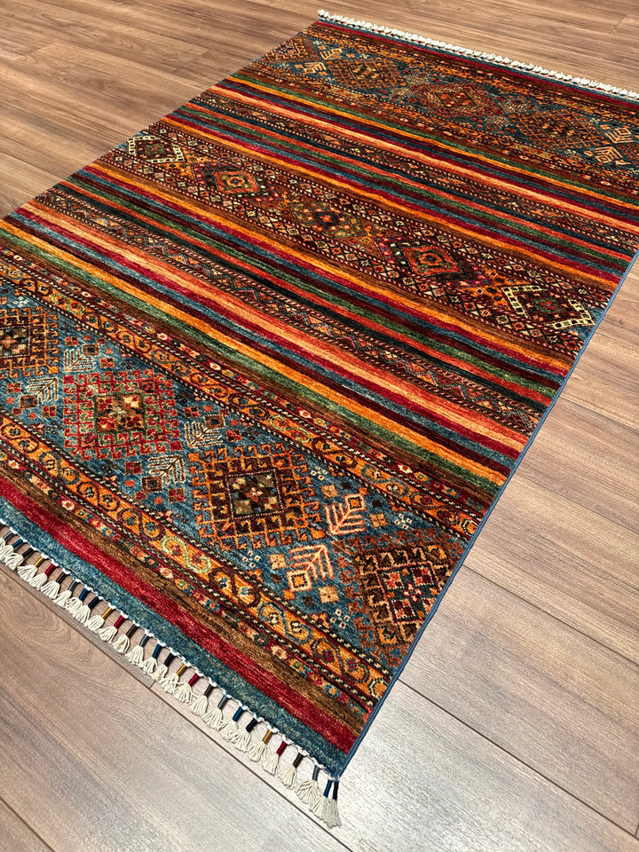 Khorjin Orijinal El Dokuması Multi Kök Boya Yün Halı 127x184 2.34 Metrekare - 4x6 ft
