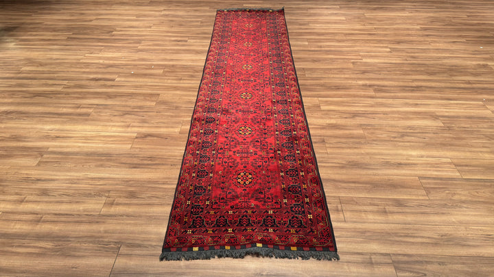 Afghan Rug Long Runner Kunduz Original Hand Woven Vegetable Dyed Wool 0.89x377 3.36 Square Meters - 3x12 ft