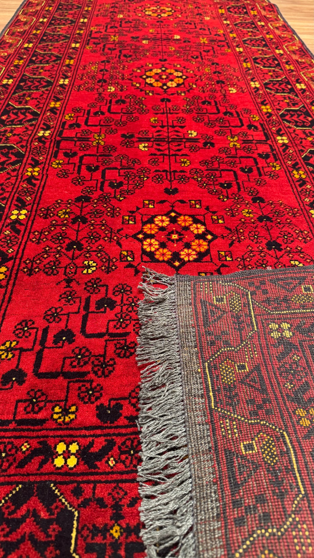 Afghan Rug Long Runner Kunduz Original Hand Woven Vegetable Dyed Wool 0.89x377 3.36 Square Meters - 3x12 ft