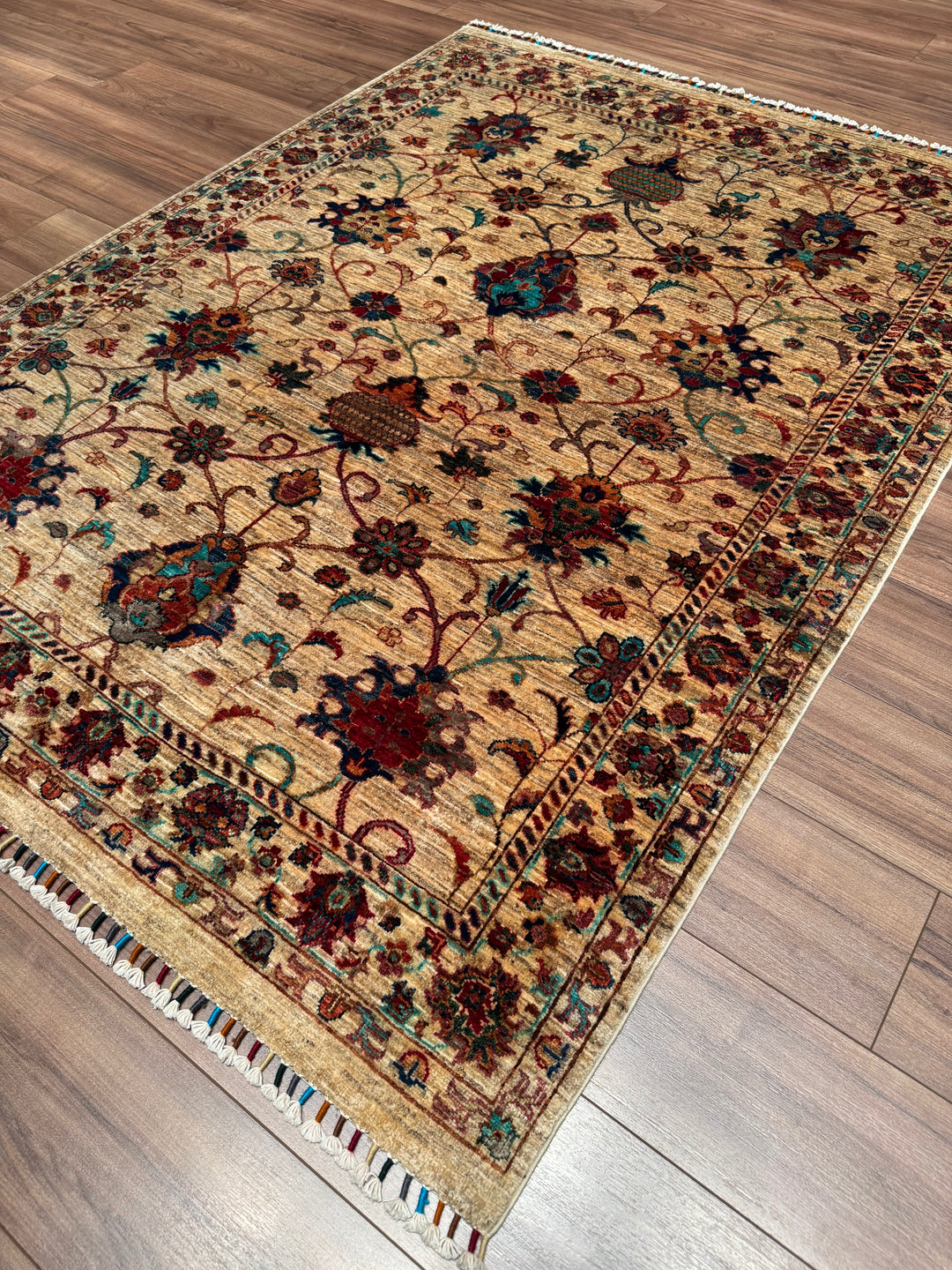 Sultani Binbirgece Orijinal El Dokuması Bej Kök Boya Yün Halı 152x203 3.09 Metrekare - 5x6 ft