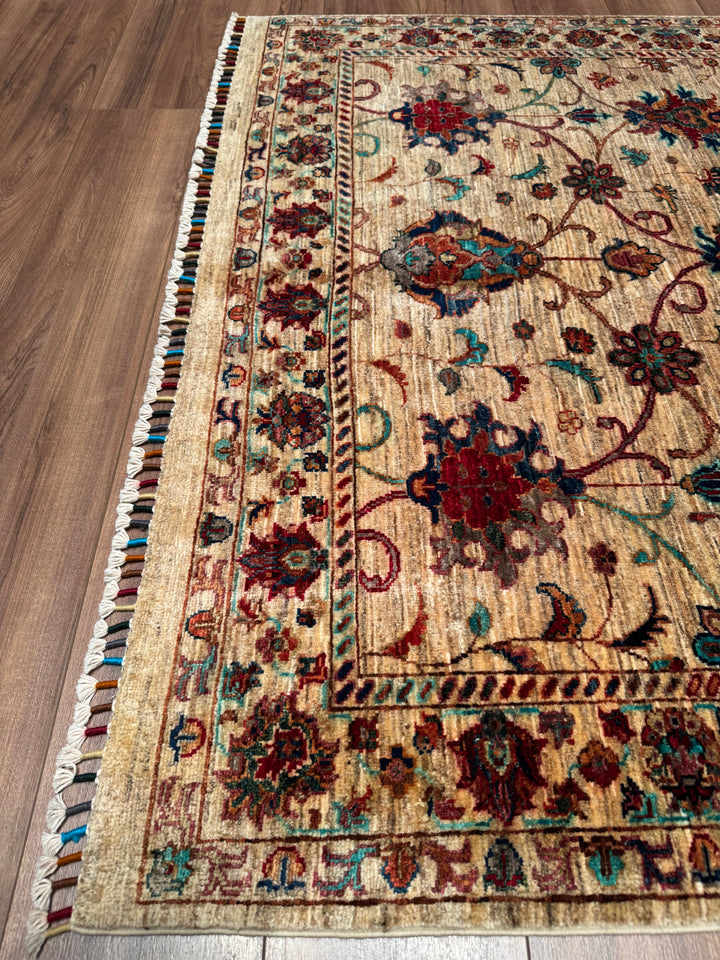 Sultani Binbirgece Orijinal El Dokuması Bej Kök Boya Yün Halı 152x203 3.09 Metrekare - 5x6 ft