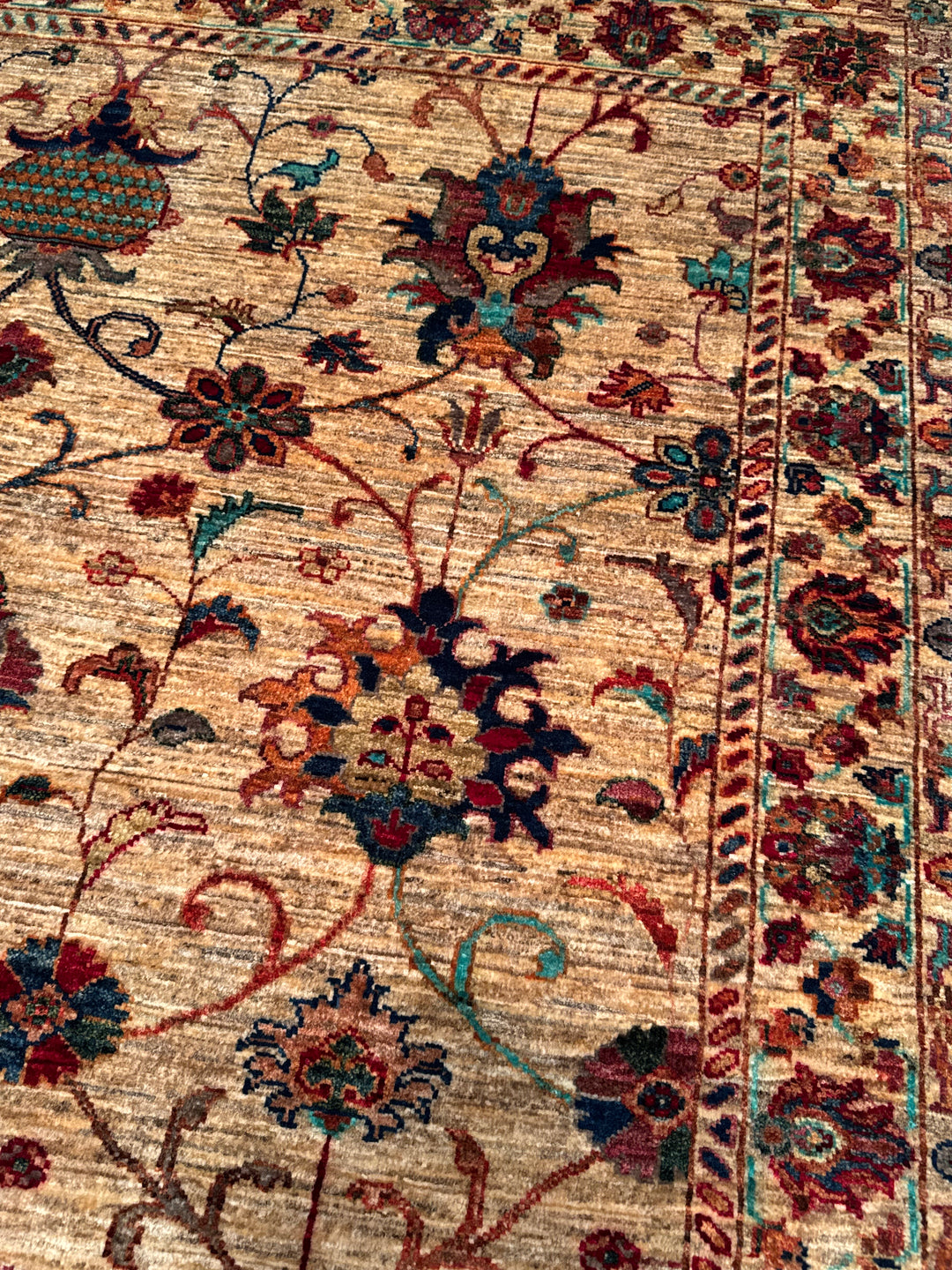 Sultani Binbirgece Orijinal El Dokuması Bej Kök Boya Yün Halı 152x203 3.09 Metrekare - 5x6 ft