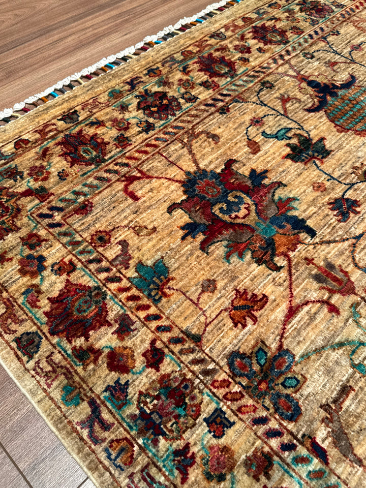 Sultani Binbirgece Orijinal El Dokuması Bej Kök Boya Yün Halı 152x203 3.09 Metrekare - 5x6 ft